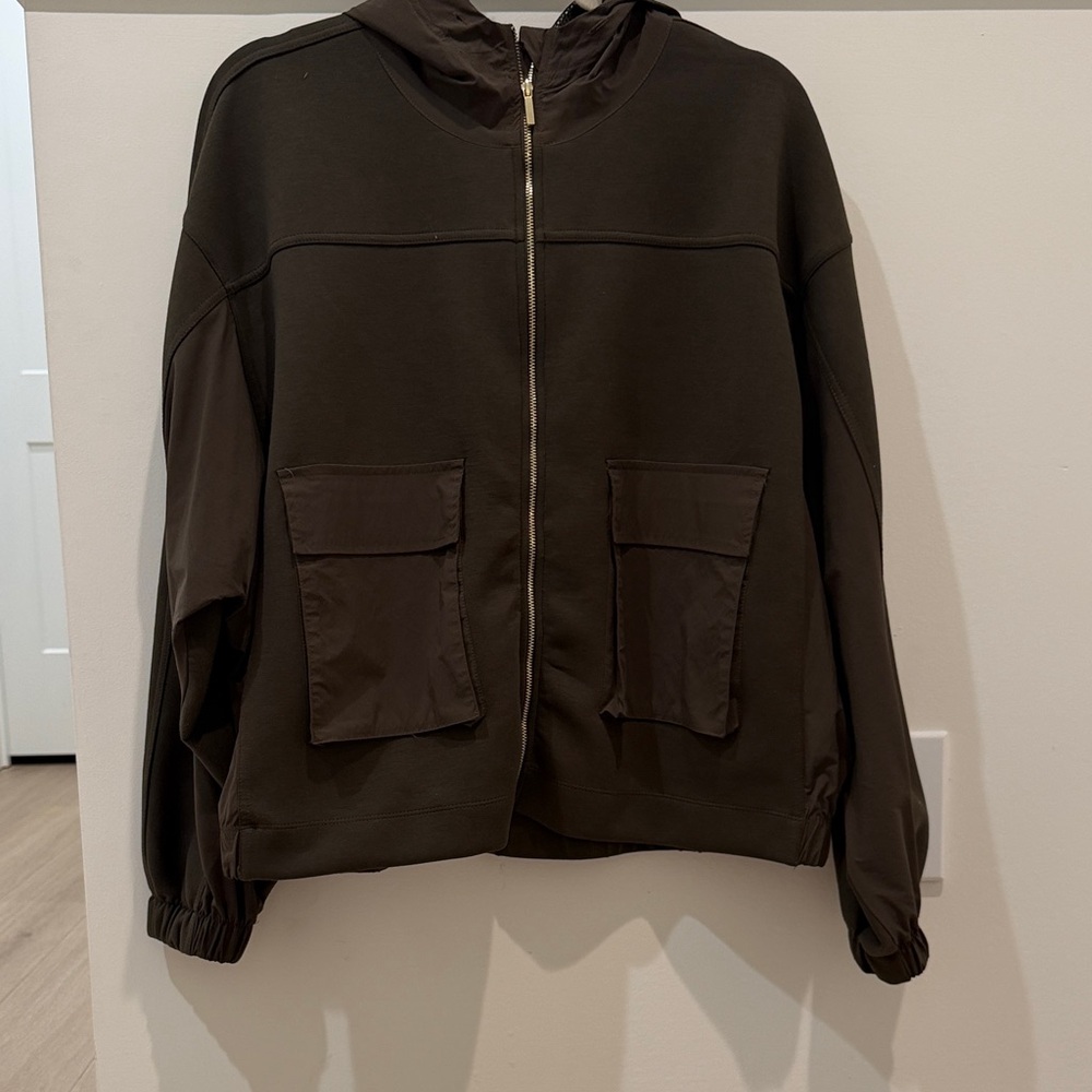 Mango Women's Olive Green Lightweight Hooded Zip Jacket